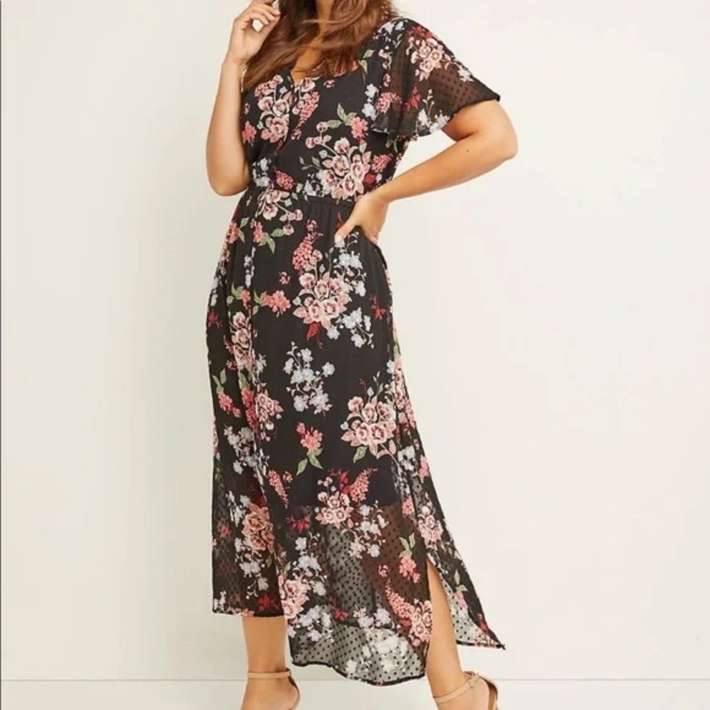 Lane Bryant Black Floral Midi Dress